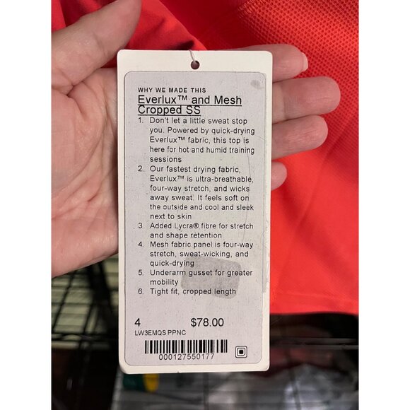 Lululemon Everlux & Mesh Cropped Short Sleeve Top Pink Punch Size 4 - Picture 4 of 5